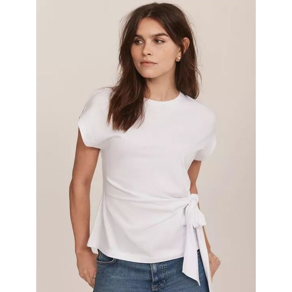 Abbey Glass Cardin Poplin Crisp Cotton Tie Waist Top Size XS